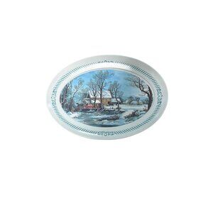 Currier & Ives Turkey Platter Winter Scene 21" in Length and 15" Wide Oval Melam